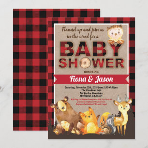 Convite Xadrez vermelha de madeira chá de fraldas de lumbe