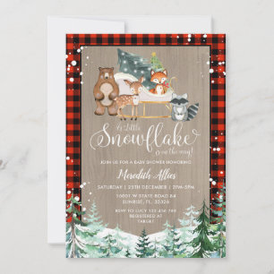 Convite Xadrez Vermelha Lumberjack Snowflake Chá de fralda