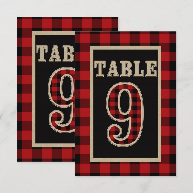 Convite Xadrez Vermelho e Preto Buffalo Mesa Rústica Númer (Frente/Verso)