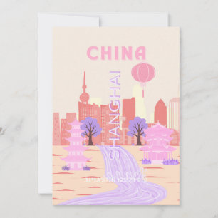 Convite Xangai China Pastel Viagem Arte