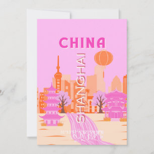 Convite Xangai China Viagem Rosa Arte
