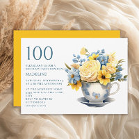 Xícara Amarela Flores Azuis 100º Aniversário