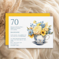 Xícara Amarela Flores Azuis 70º Aniversário