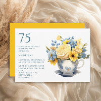 Xícara Amarela Flores Azuis 75º Aniversário