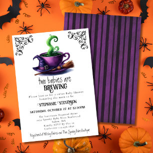 Convite Xícara de Café da Bruxa Fofa Halloween Gêmeos Chá