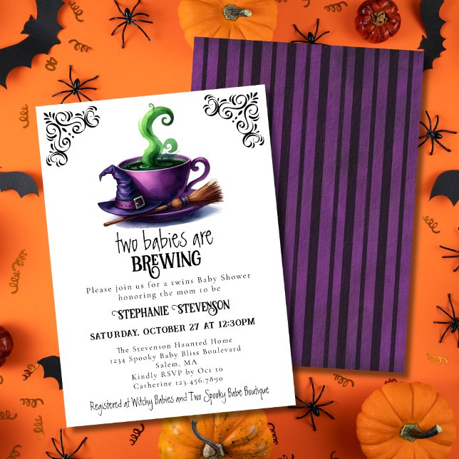 Convite Xícara de Café da Bruxa Fofa Halloween Gêmeos Chá  (Criador carregado)