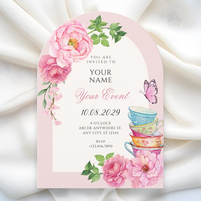 Convite Xícara de chá floral em aquarela (Criador carregado)
