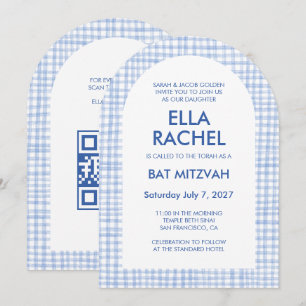 Convite Xícara Gingham Moderna Arco Bar Mitzvah QR Persona