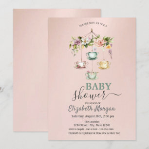 Convite Xícaras de chá de aquarela Chá de fraldas floral