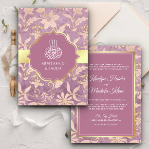 Convite Xique-Xique Lavanda Dourado Floral Casamento Muçul