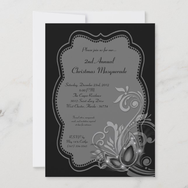 Convite XMAS de Natal para Mascarada Silver 5x7 (Frente)