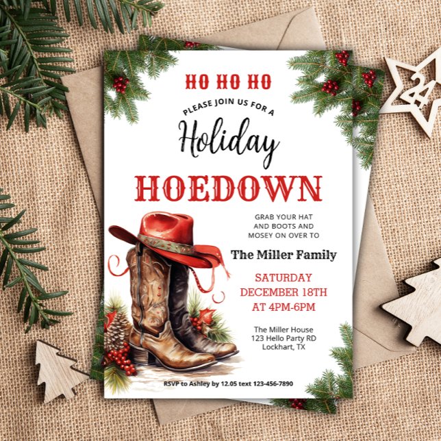 Convite Xmas Ocidental, Holiday Hoedown Invite, Chapéu de  (Criador carregado)