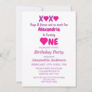 Convite XOXO Abraços e Beijos 1º Aniversário