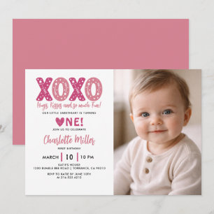 Convite XOXO Abraços e Beijos Aniversário de 1 ano no Dia 