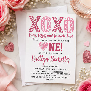Convite XOXO Abraços e Beijos Aniversário de 1 ano no Dia