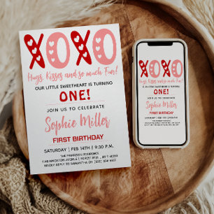 Convite XOXO Abraços e Beijos Aniversário de 1 ano no Dia