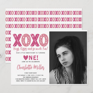 Convite XOXO Abraços e Beijos de Aniversário de 1 ano no D
