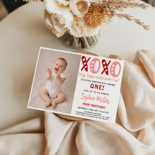 Convite XOXO Abraços e Beijos de Aniversário de 1 ano no D