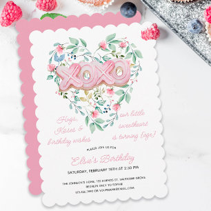 Convite XOXO Biscoito Rosa Pequeno Querido Floral Aniversá