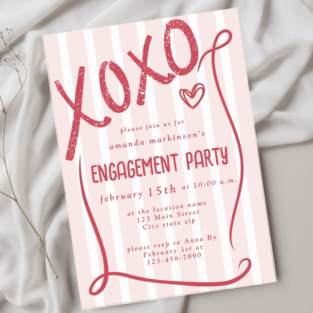Convite XOXO Hand Drawn Pink Engagement Party (Criador carregado)