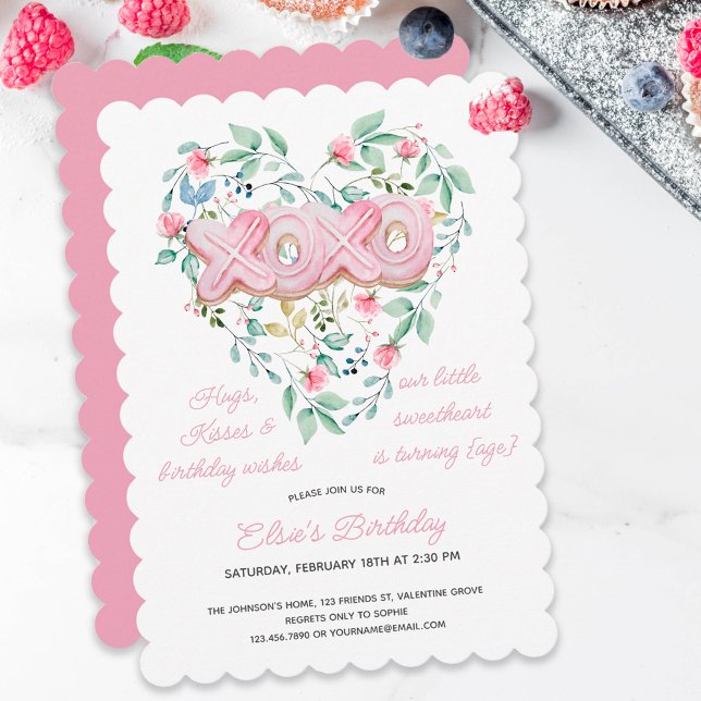 Convite XOXO Pink Cookie Little Sweetheart Floral Birthday (Criador carregado)