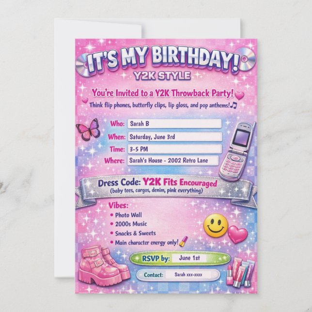Convite Y2K 2000's Birthday Party Invitation (Frente)