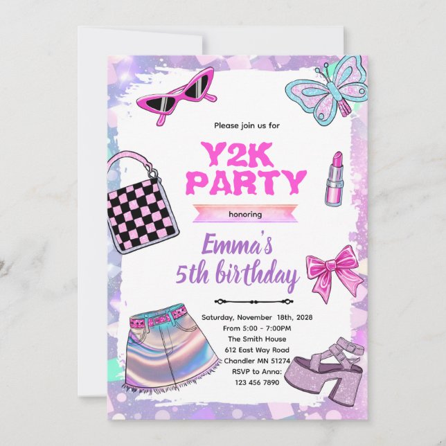 Convite Y2K girly theme party invitation (Frente)
