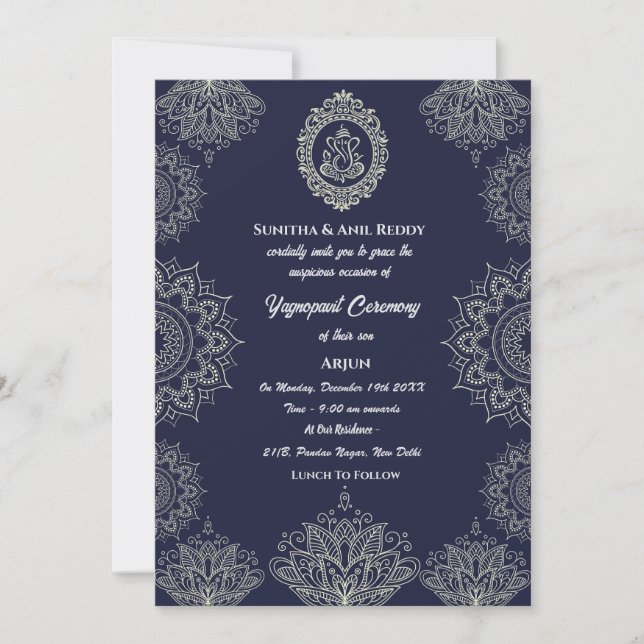 Convite Yagnopavit Upanayanam Hindu Thread Janeu Ceremonia (Frente)