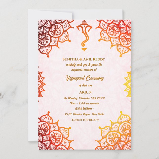 Convite Yagnopavit Upanayanam Hindu Thread Janeu Ceremonia (Frente)