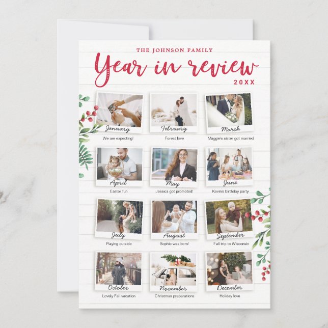 Convite Year in Review Christmas Card Monthly Photos (Frente)
