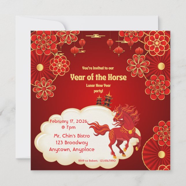 Convite Year of the Horse Chinese New Year Invitation (Frente)