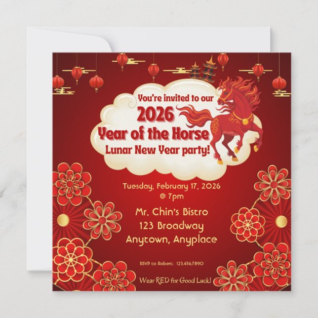 Convite Year of the Horse Chinese New Year Invitation (Frente)