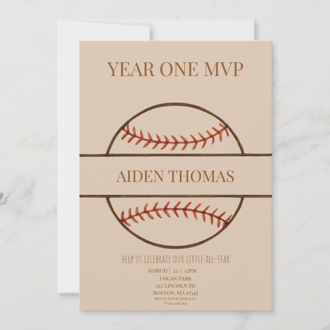Convite Year One MVP Baseball First Birthday Invitation (Frente)