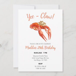 Convite Yee Claw Crawfish Boil Watercolor Aniversário