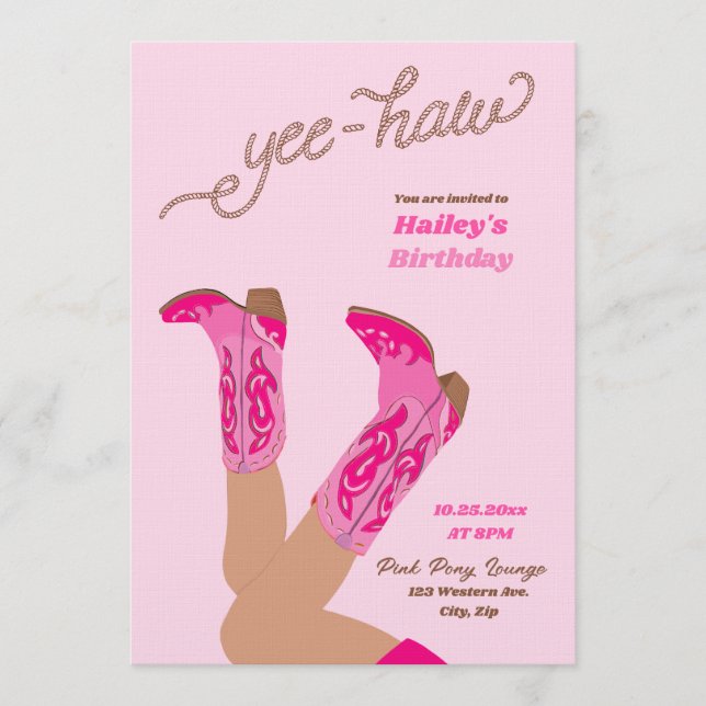 Convite Yee-Haw Cowgirl Birthday (Frente)