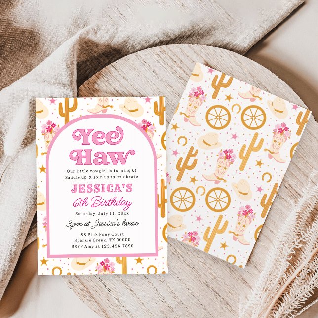 Convite Yee Haw Western Cowgirl Sixth Rodeo 6th Birthday (Criador carregado)