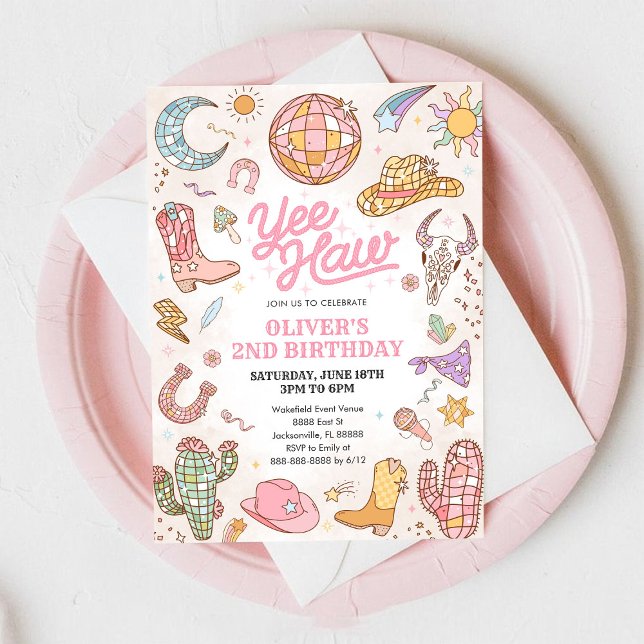 Convite Yee Haw Western Rodeo Cowgirl 2nd Birthday (Criador carregado)