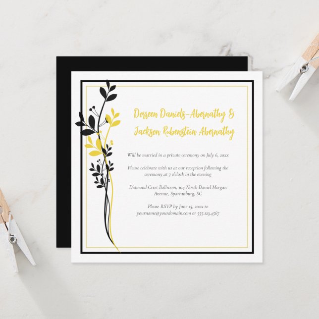 Convite Yellow and Black Floral Reception Only | (Frente/Verso In Situ)
