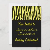 Yellow and Black Zebra Invitations