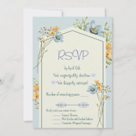 Convite Yellow And Blue Wildflowers Geometric RSVP Card
