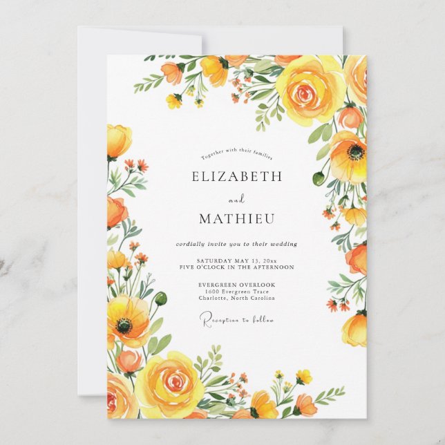 Convite Yellow Bloom Romance Wedding (Frente)