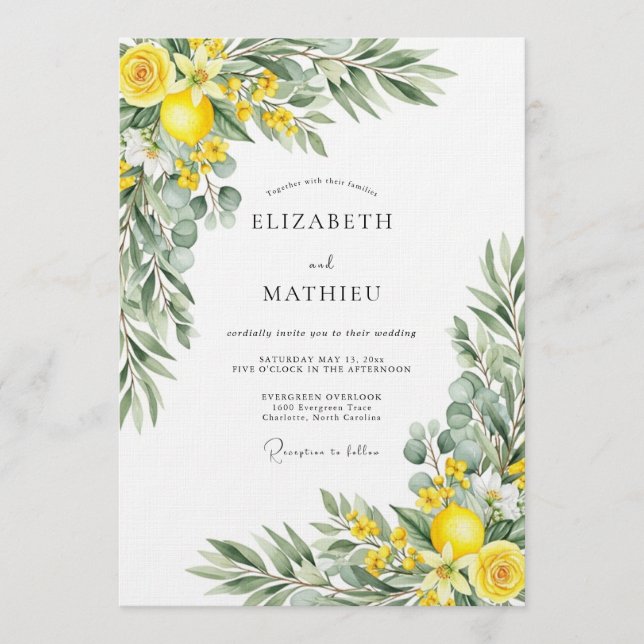 Convite Yellow Blooming Botanical Wedding (Frente)