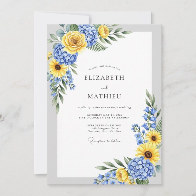 Convite Yellow Blue Spirited Country Wedding (Frente)