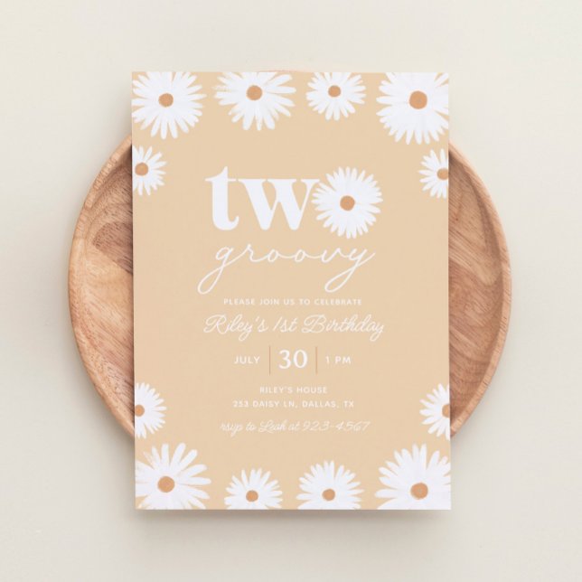 Convite Yellow Boho Daisy 2 Groovy segundo aniversário Par (Criador carregado)