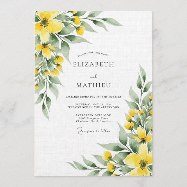 Convite Yellow Botanical Meadow Wedding (Frente)