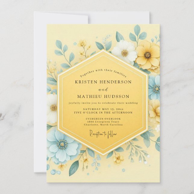 Convite Yellow Botanical Whimsy Wedding (Frente)