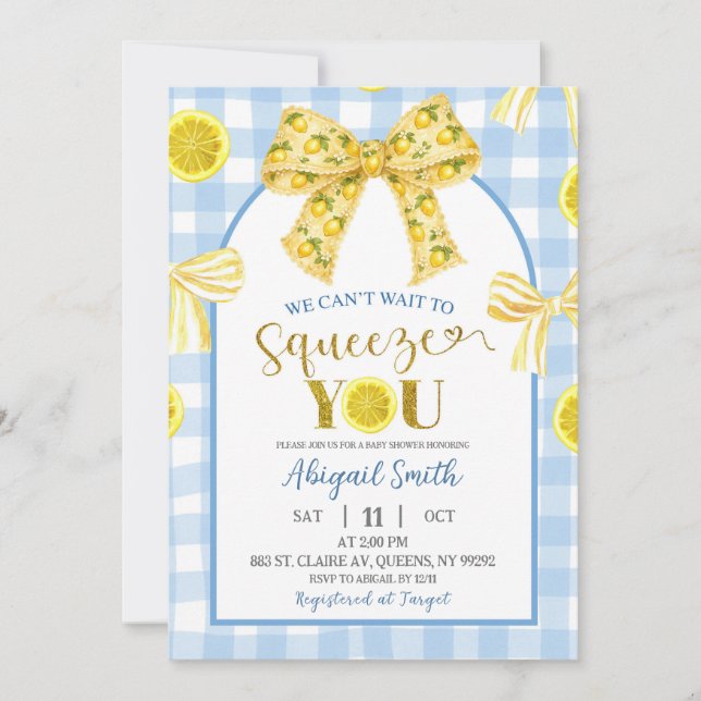 Convite Yellow Bow Lemon Baby Shower Invitation (Frente)