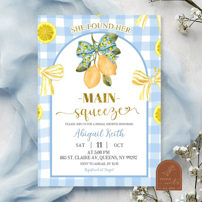 Convite Yellow Bow Lemon Bridal Shower Invitation (Criador carregado)