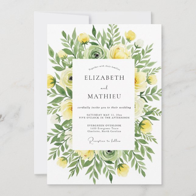 Convite Yellow Breezy Botanical Wedding (Frente)