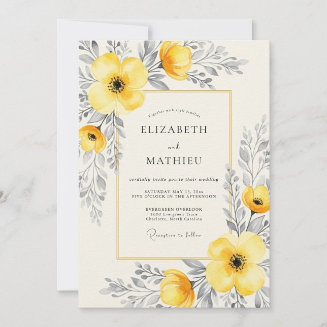 Convite Yellow Charcoal Ethereal Summer Wedding (Frente)